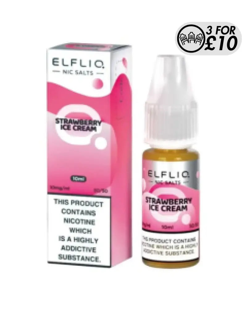 Elfliq E-Liquid - Nic-Salts Strawberry Ice Cream / 10MG Nic-Salts